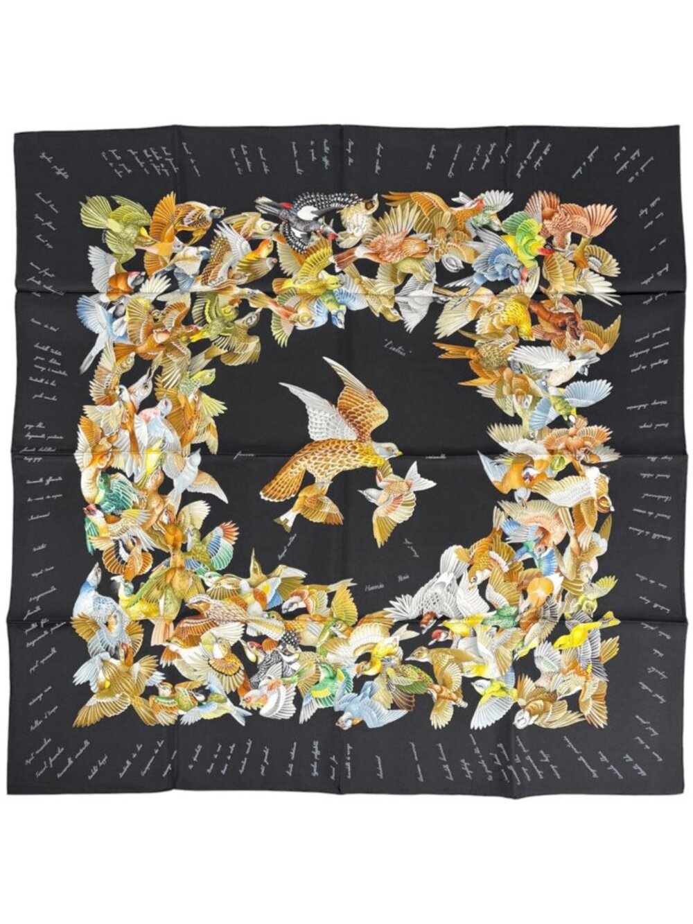 Hermes Carre 90 L'intrus Scarf Intruder Silk Black Multicolor